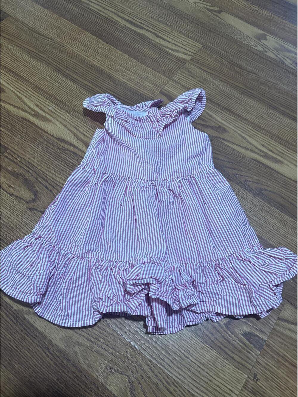 Ralph Lauren Girls Pink and White Striped Ruffle Dress 12 months Infant kids
